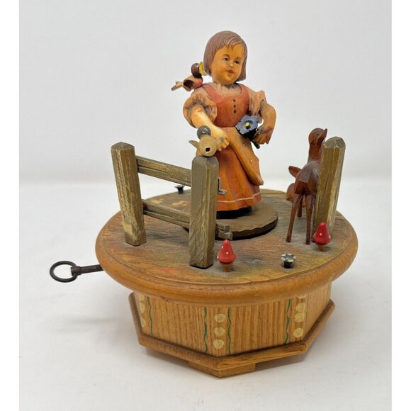 ANRI Hand Carved Nature Scene Thorens Movement Swiss - Picture 1 of 4